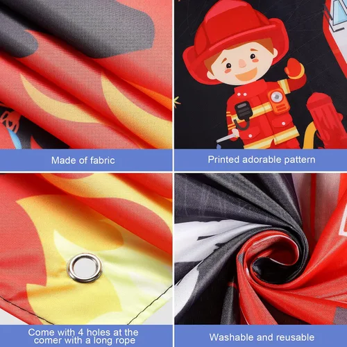 Miniatura 3 de Tatuo Cartel de fondo de fiesta de cumpleaños de camión de bomberos, 71 x 43 pulgadas, decoración de cumpleaños para niños y niñas, decoración