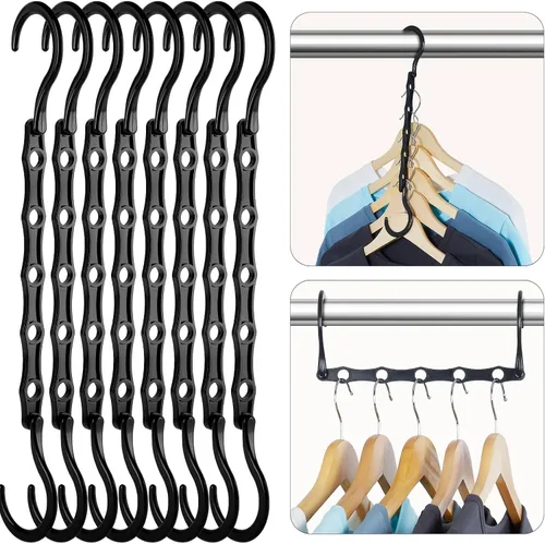 HOUSE DAY - Colgador mágico para varias perchas, de color negro, ahorra espacio, para tu ropero y para almacenamiento, paquete de 8 colgadores