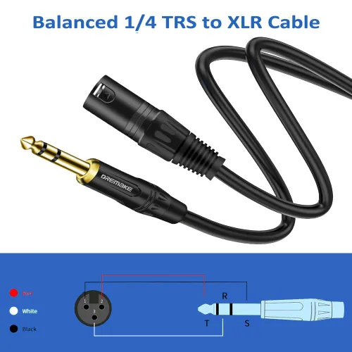 Miniatura 2 de Cable de micrófono estéreo TRS macho a XLR macho de 3 pies y 0.250 in y 1/4 de pulgada chapado en oro, cable equilibrado de 1/4 pulgadas macho a XLR
