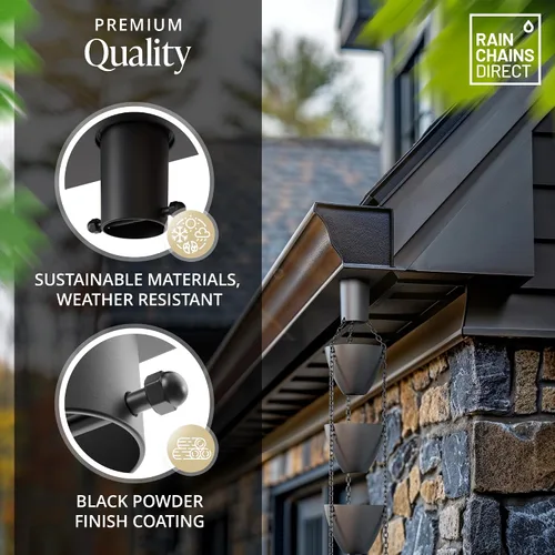 Miniatura 3 de Rain Chains Direct - Adaptador/Instalador de Canalones de Cadena de Lluvia en Aluminio con Revestimiento de Pintura Electrostática Negra Cobre