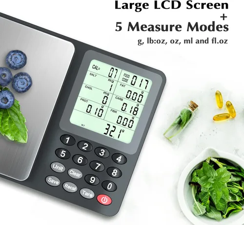 Miniatura 5 de Fuzion Báscula de alimentos nutricionales, báscula digital de alimentos para perder peso, calcular datos alimentarios, macro, calorías, preparación
