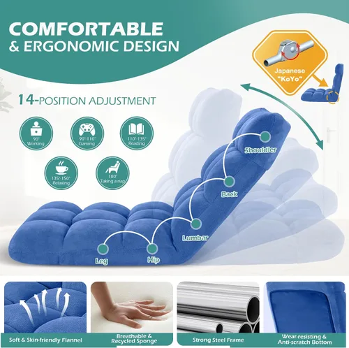 Miniatura 5 de Silla de Gaming Plegable para Suelo de 14 Posiciones Acolchada Ajustable Silla de Suelo Lazy Sofa con Algodón Transpirable y Terciopelo Amigable