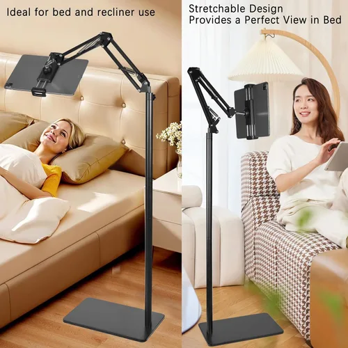 Miniatura 2 de Lucky Trip Soporte de suelo para tablet con base estable de doble resistencia que nunca se vuelca, altura ajustable, giratoria, soporte