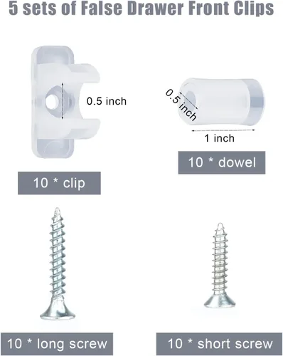 Miniatura 2 de Paquete de 10 clips falsos para gabinete delantero, con tornillos acrílicos falsos clips de cajón de gabinete para frentes de cocina, cajones