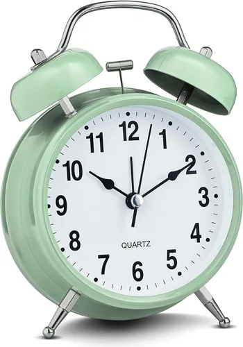 Miniatura 6 de Bernhard Products Reloj despertador analógico de 4 pulgadas, doble campana, color azul, silencioso, sin tictac, de cuarzo, funciona con pilas, extra