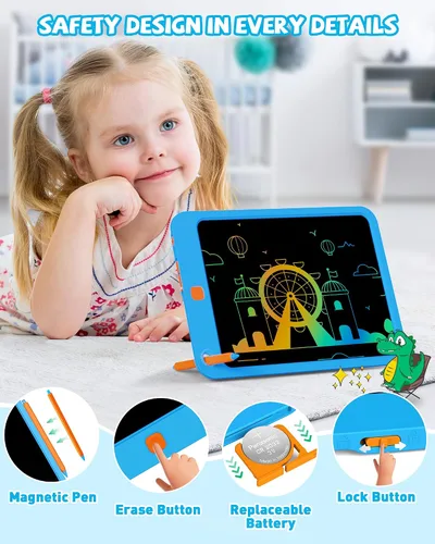 Miniatura 7 de KOKODI Tableta de escritura LCD para niños de 10 pulgadas, juguetes para niños y niñas de 3, 4, 5, 6, 7, 8 años, tablero de garabatos colorido