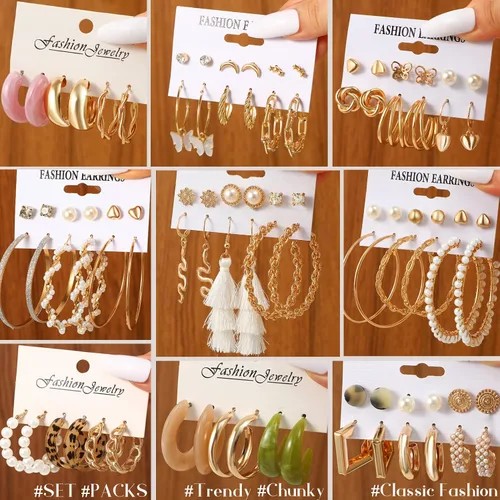 Miniatura 3 de Juego de 45 pares de aretes de aro dorados para niñas y mujeres, juego de aretes gruesos trenzados pequeños y grandes, aretes para mujer, paquete