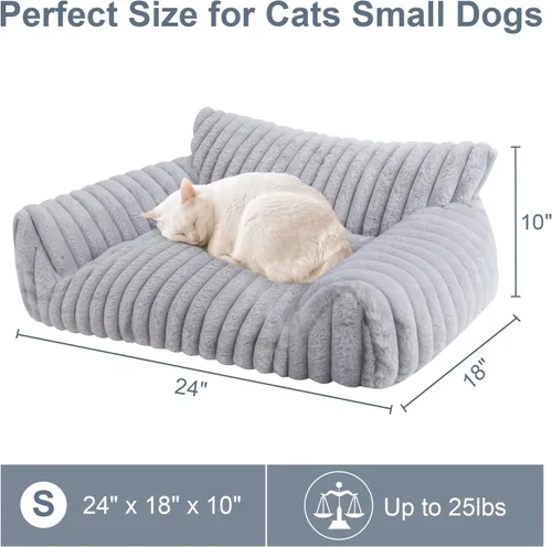 Miniatura 5 de Lindo sofá cama para gatos de interior, sofá esponjoso para gatos con forro polar de pana suave de alta calidad, lindas camas para perros pequeños