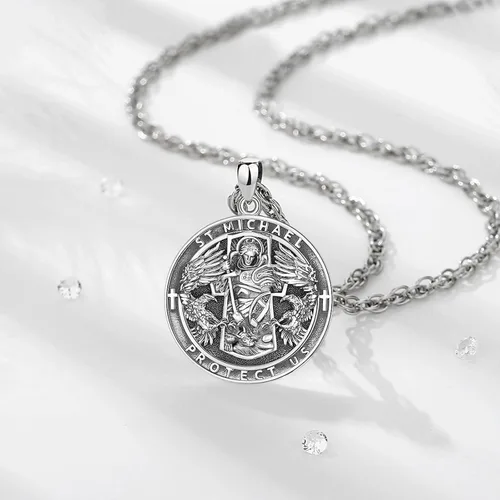 Miniatura 110 de Vito Collar de plata de ley 925 para mujeres y hombres, San Benito, crucifijo, Caravaca, San Cristóbal, San Judas, medalla patronal, amuleto
