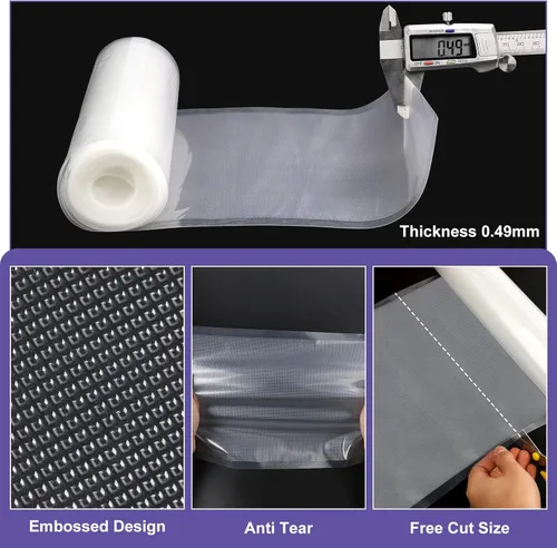 Miniatura 4 de CAREGY Rollos de Bolsas Selladoras al Vacío para Alimentos Paquete de 6, 3 Rollos de 8'' x 20' y 3 Rollos de 11'' x 20', Grado Comercial Sin BPA