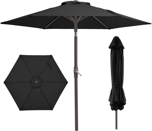 Miniatura 16 de JEAREY Sombrilla de patio de 7.5 pies con 6 varillas resistentes, botón de inclinación/manivela, sombrilla de mesa para jardín, terraza, patio Azul