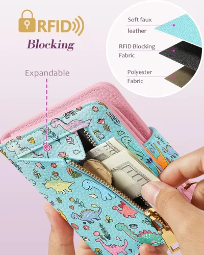 Miniatura 4 de Bistup Cartera para Mujeres Pequeña y Bonita Cartera de Tarjetas de Cuero Genuino RFID con Llavero para Damas Adolescentes Niñas Plegable