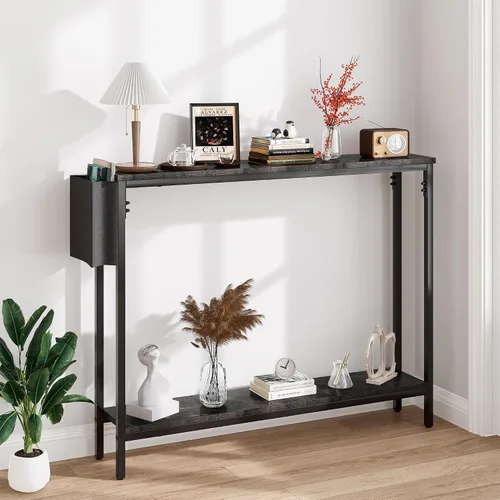 Miniatura 4 de Bigbiglife Mesa de Consola de Entrada de 39.4", Mesa de Sofá Estrecha Industrial de 2 Niveles con Estantes de Almacenamiento para Pasillo, Sala