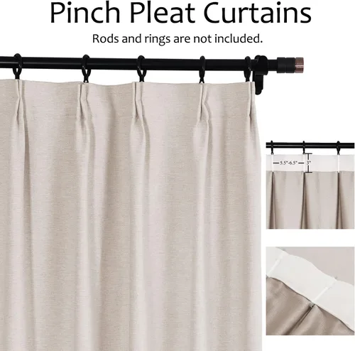 Miniatura 3 de Frelement Cortinas opacas de lino natural, paneles de cortinas plisadas para sala de estar, cortinas con aislamiento térmico, 52 pulgadas de ancho x