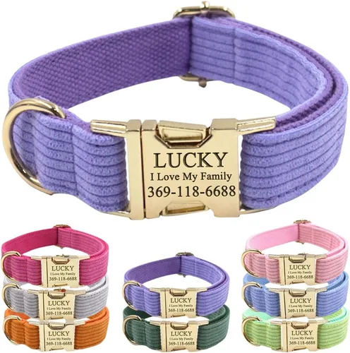 Miniatura 17 de PETDURO Collar de perro personalizado en púrpura claro de luxo suave - Cordón de cordero - Collar personalizado con nombre y teléfono grabados