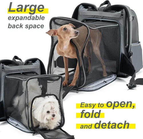 Miniatura 3 de Transportador expandible para mascotas, mochila plegable y desmontable aprobada por aerolíneas, se adapta a gatos de 13 libras y cachorros pequeños