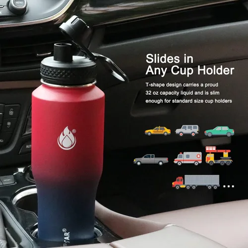 Miniatura 2 de SENDESTAR Botella de Agua de 32 oz de Boca Ancha de Acero Inoxidable con Aislamiento al Vacío de Doble Pared con 2 Tapas que Cabe en Cualquier
