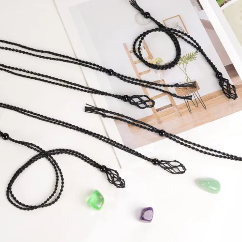 Miniatura 4 de Weryerker Soporte para collar de jaula de cristal de 12 piezas con cordón de collar de 1.57 pulgadas y cordón ajustable tejido a mano A-Negro