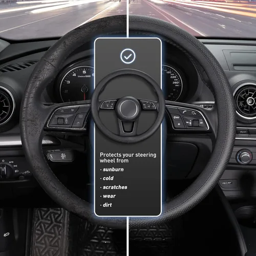 Miniatura 3 de SEG Direct Funda para volante de automóvil negra de tamaño pequeño de 14-14.25 pulgadas (35.5-36 cm), para Prius Civic Modelo 3 Modelo Y Camaro