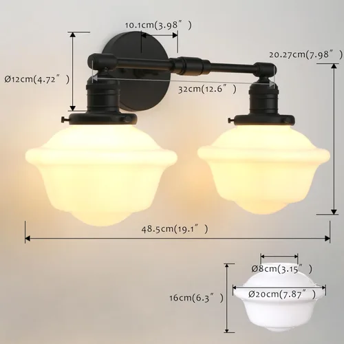 Miniatura 5 de Pathson 2-Lights Milk White Glass Wall Sconce Lights, Modern Classic Wall Vanity Lighting for Living Room Bathroom Bedroom