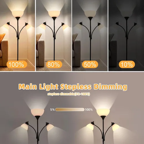 Miniatura 2 de Lámparas 3 en 1 para sala de estar, lámpara de pie con 2 luces de lectura ajustables, lámparas de pie con atenuación continua, 3 bombillas LED