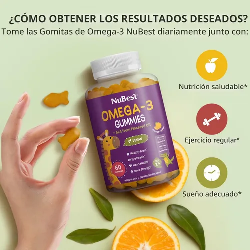 Miniatura 4 de NuBest Gomitas de Omega 3 para niños y adolescentes con aceite de linaza Apoya el crecimiento cerebral, claridad mental, enfoque y salud ocular