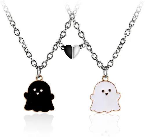 Juego de 2 collares magnéticos con dije de corazón y fantasma para mujeres hombres mejores amigos niñas niños adolescentes esmalte mutuo para