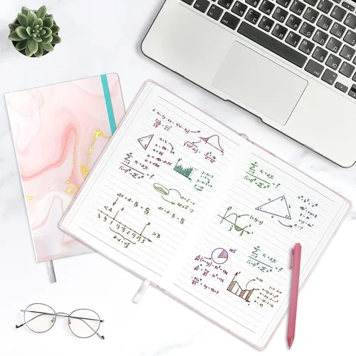 Miniatura 7 de Cuaderno rayado, tapa dura de mármol rosa, tamaño mediano de 5.7 x 8.4 pulgadas, 160 páginas de papel grueso, bonito cuaderno estético A5 con rayas
