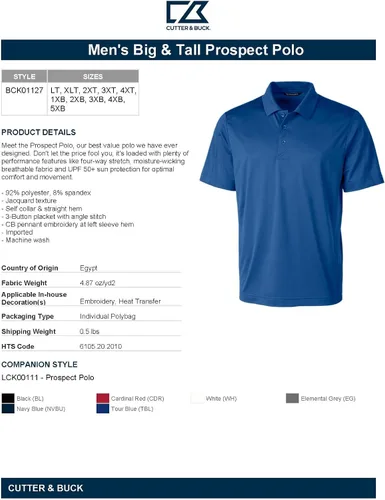 Miniatura 3 de Cutter & Buck Polo elástico texturizado para hombre Big & Tall Prospect