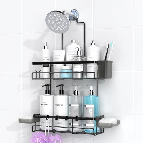 AKTECKE Organizador de baño colgante para ducha: estante a prueba de óxido para ducha interior, sin estantes de perforación sobre el cabezal de la