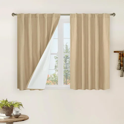 Miniatura 58 de LAMIT Cortinas de lino natural 100 % opacas para ventana, para dormitorio, 45 pulgadas, cortinas térmicas con textura de lino estilo granja