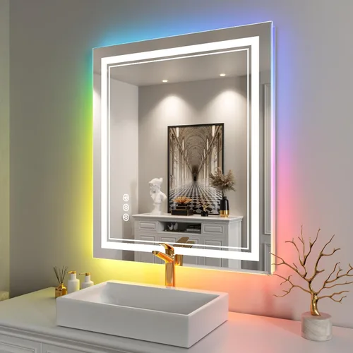 Miniatura 82 de Espejo de baño LED de 72 x 36 pulgadas, retroiluminado y frontal iluminado, espejo de tocador grande iluminado con luces, antiniebla, regulable