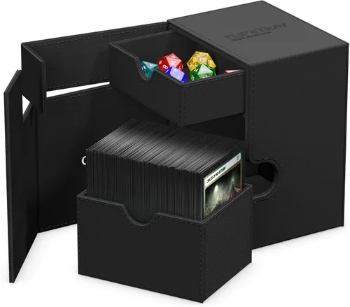 Miniatura 5 de Estuche Ultimate Guard Flip'n'Tray 100+, para 100 cartas con fundas dobles de TCG + bandeja para dados, negro, cierre magnético independiente