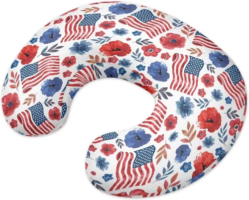 Miniatura 4 de American Flag Floral Nursing Pillow for Breastfeeding, Soft and Supportive Breastfeeding Pillow for Mom and Baby, Feeding Pillow with Removable
