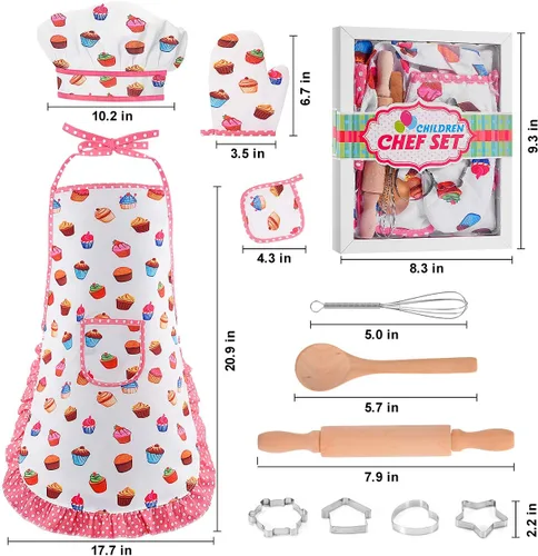 Miniatura 6 de Regalos para niñas y niños de 2 a 8 años, set de disfraz de chef para niños, delantal para niñas pequeñas, regalos de cumpleaños de Navidad