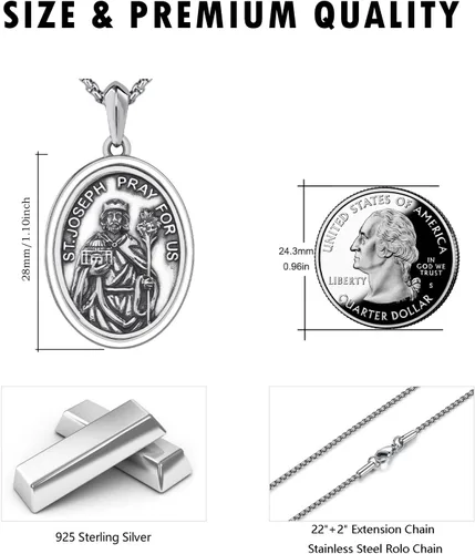 Miniatura 333 de Collar de plata de ley 925 con medalla de San Patrón, colgante de protección católica, amuleto, joyería religiosa para hombres y mujeres