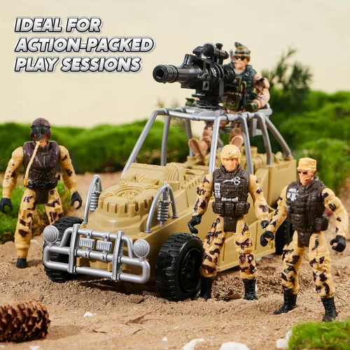 Miniatura 4 de JOYIN Juego de juguetes militares, juguetes militares para niños, incluyendo helicóptero con luz realista, sonido y mango, camiones Bruder, barco