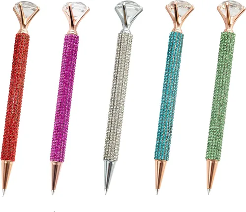 Miniatura 2 de 5 bolígrafos grandes de diamantes de cristal, bolígrafo brillante de tinta negra, lindo bolígrafo de diamantes de imitación con diamante