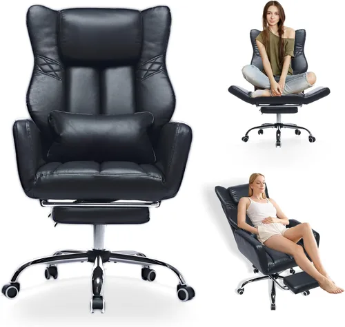 Miniatura 8 de Silla de oficina con respaldo alto cruzado con reposapiés, silla de escritorio ergonómica con patas cruzadas con reposabrazos abatible, acogedora