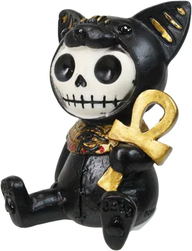 Miniatura 3 de Ebros - Figura pequeña de 2.75 pulgadas de alto con huesos peludos egipcios de gato felino, diosa Bastet sosteniendo Ankh, estatua de dioses