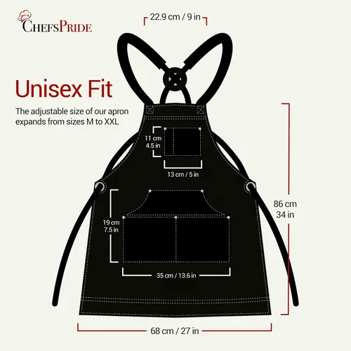 Miniatura 6 de CHEFSPRIDE Professional Chef Apron for Men & Women - 100% Cotton Adjustable Kitchen Chef Apron with Cross Back & Tool Pockets