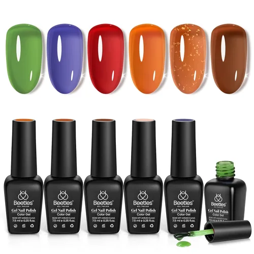 Miniatura 17 de Beetles - Juego de esmaltes de gel azul, esmalte de uñas de gel plateado azul marino oscuro con purpurina, 6 colores, lámpara UV para remojar uñas