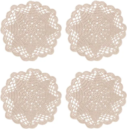 Miniatura 14 de Juego de 2 manteles individuales de encaje con diseño de flores huecas de ganchillo, manteles individuales de encaje para taza de té, aniversario