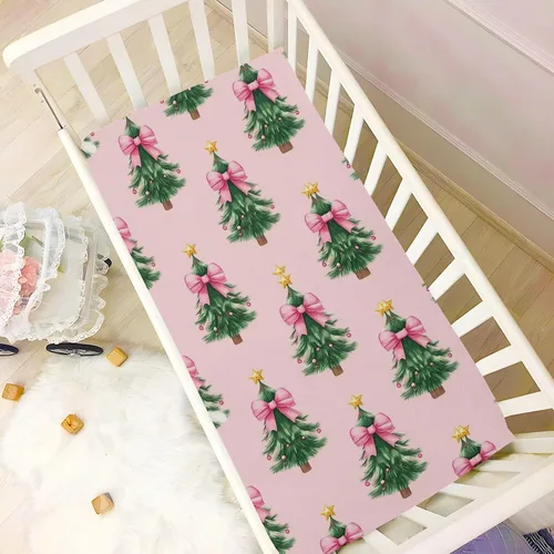 Miniatura 2 de Caikeny Fitted Crib Sheet for Boys Girls Watercoolr Xmas Tress Bow Star Baby Crib Sheets Bassinet Sheets Crib Mattress Bed Sheets for Toddler
