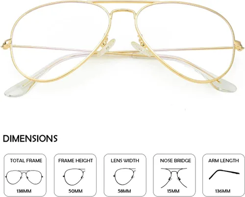 Miniatura 4 de JOVAKIT Lentes de aviador transparentes para mujeres y hombres, lentes sin receta, lentes de bloqueo de luz azul, marco de metal