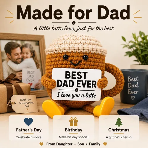 Miniatura 7 de Fathers Day Gift for Dad from Daughter Son, Dad Gifts Crochet Coffee Cup, Best Dad Ever I Love You Handmade Crochet Decor, Birthday Christmas Coffee