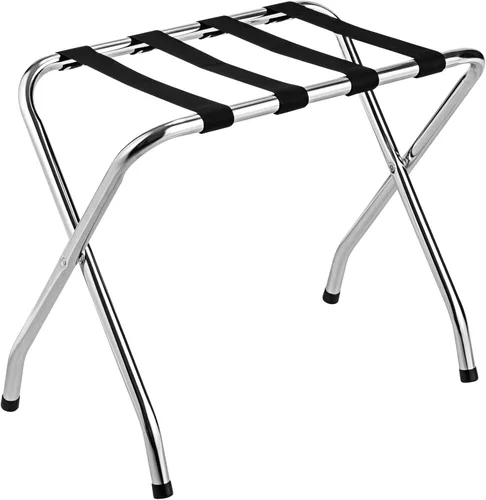 Tangkula Portaequipajes cromado para habitación de invitados, no requiere montaje, soporte plegable de metal para maleta con cinturones de nailon,