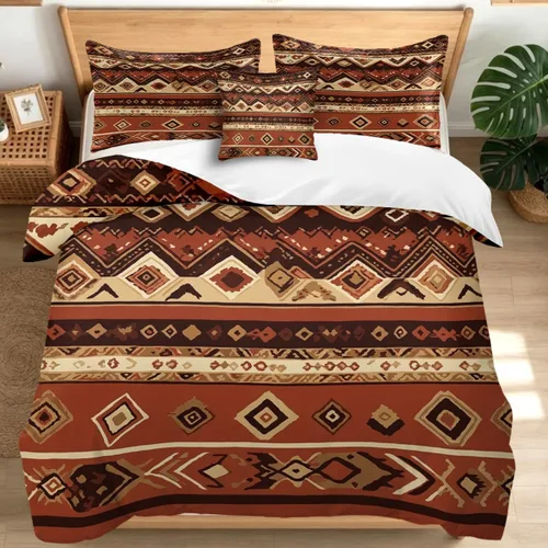 Miniatura 12 de Juego de funda de edredón bohemio de microfibra individual, juego de ropa de cama floral de retazos artesanales, estilo rústico moderno