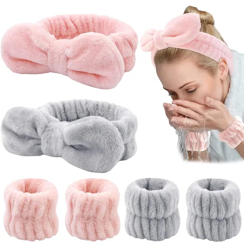 Miniatura 24 de WHAVEL Juego de 6 diademas y pulseras de spa, cintillo de lavado facial, muñequeras para lavar la cara, maquillaje, cuidado de la piel, banda