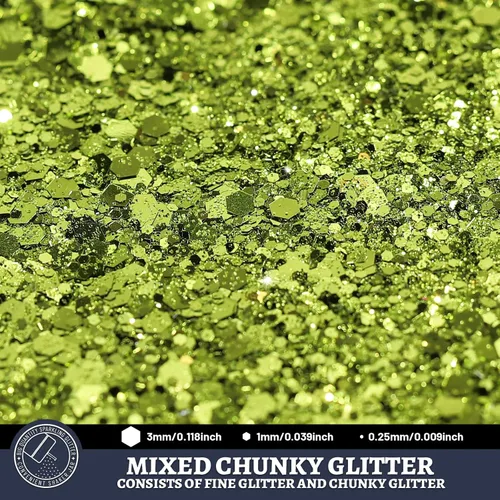Miniatura 3 de LEOBRO Purpurina verde, purpurina gruesa, 5.29 onzas (5.29 oz), purpurina artesanal para resina, mezcla de purpurina fina y purpurina gruesa, Verde
